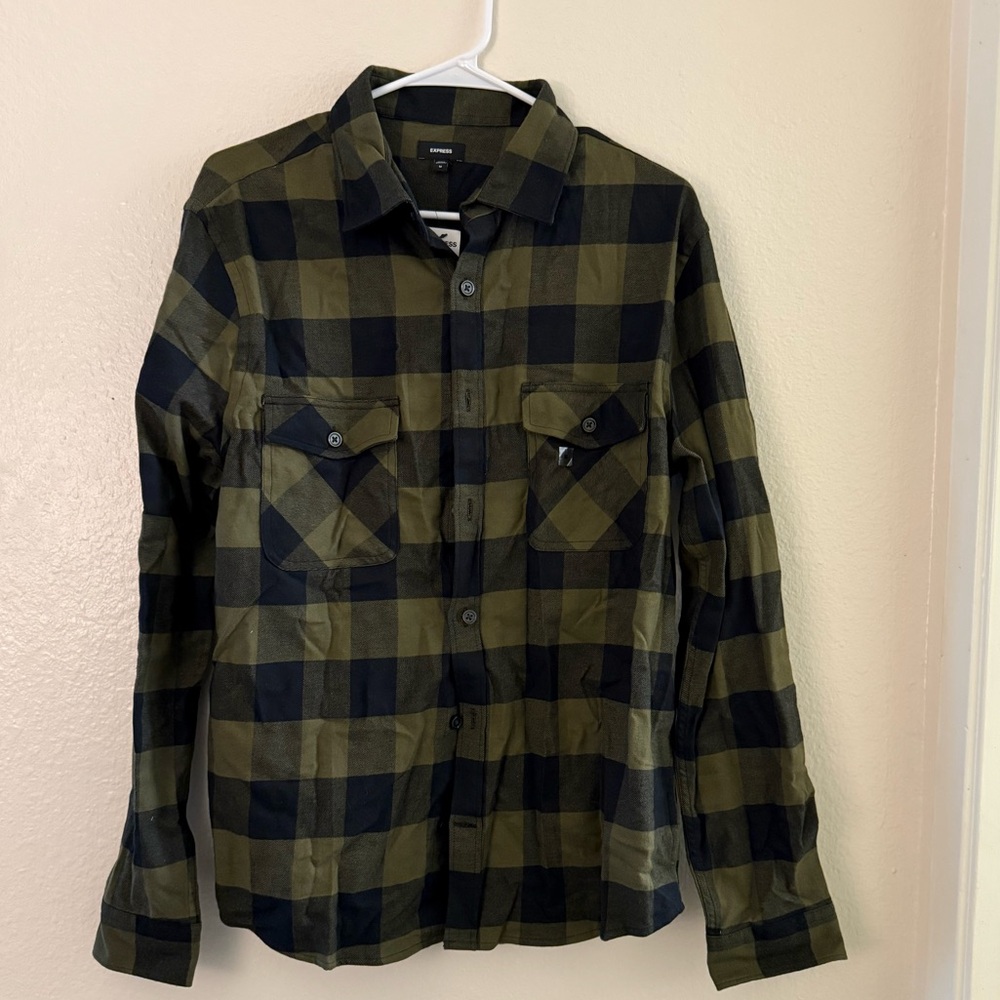 Express Men plaid Black And green Button down